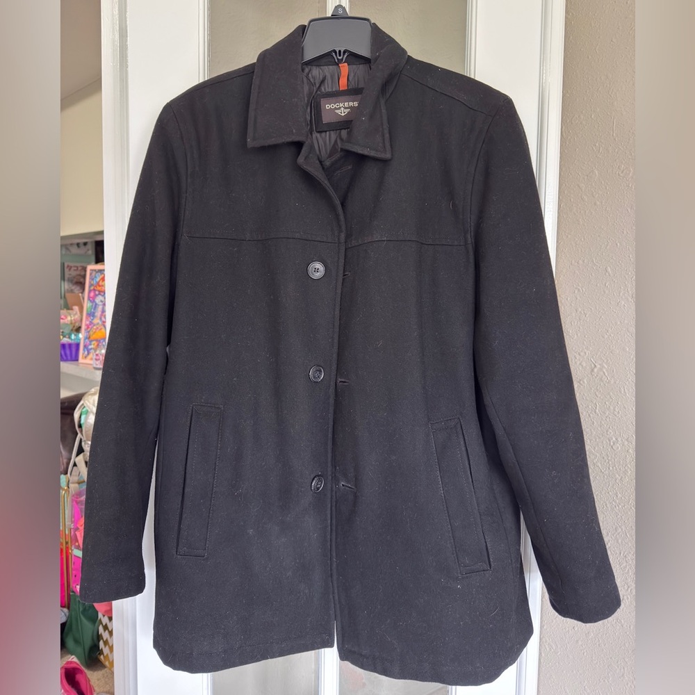 Dockers Black Wool Pea Coat - Men’s Medium